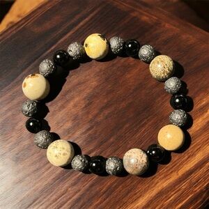 Men’s Picasso Jasper, Black Lava & Onyx Beaded Bracelet
